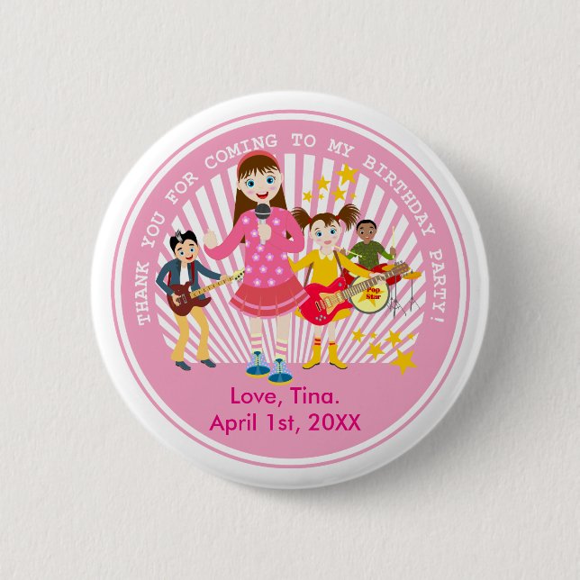 Pop Star Geburtstagsparty Button (Vorderseite)