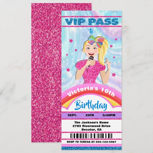 Pop Star Singer VIP pass tickets Birthday Einladung (Vorne/Hinten)