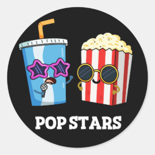 Pop Stars Funny Soda Pop Popcorn Pun Dark BG Runder Aufkleber