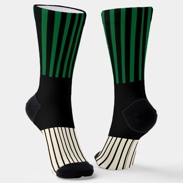 Pop-Streifen - grün, cremefarben und schwarz Socken (Gewinkelt)