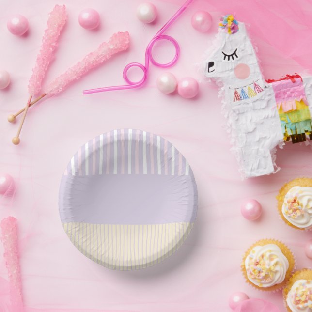 Pop - Streifen in Pastellfarben - Rosa, Gelb und L Pappteller (Party)