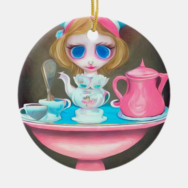 Pop Surrealismus Malte Wunderland Tee Party Keramik Ornament (Vorne)