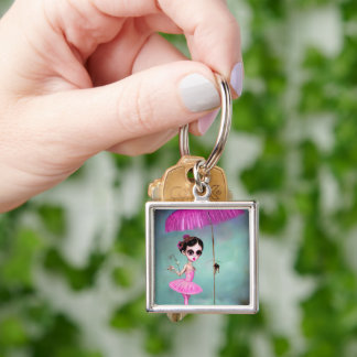 Pop Surrealismus Pink Umbrella Ballerina Schlüsselanhänger