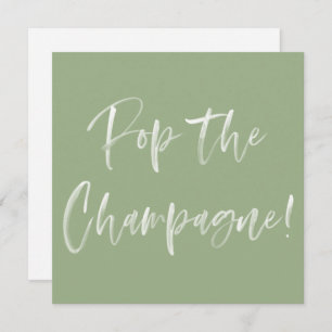 Pop The Champagne Sage Green Script Brautparty Einladung