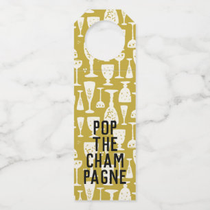 POP THE CHAMPAGNE White on Gold Weingläser Flaschenanhänger