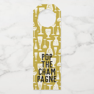POP THE CHAMPAGNE White on Gold Weingläser Flaschenanhänger
