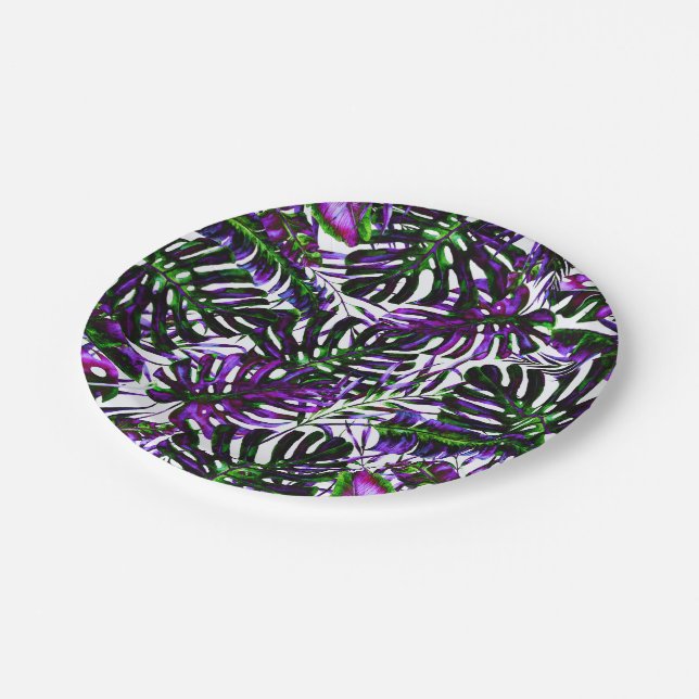 Pop Tropical Palm Blätter Hochzeiten Pappteller (Schrägansicht)