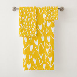 Pop Tulips - Gelber Senf Badhandtuch Set
