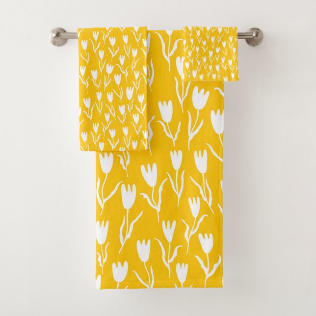 Pop Tulips - Gelber Senf  Badhandtuch Set (Insitu)