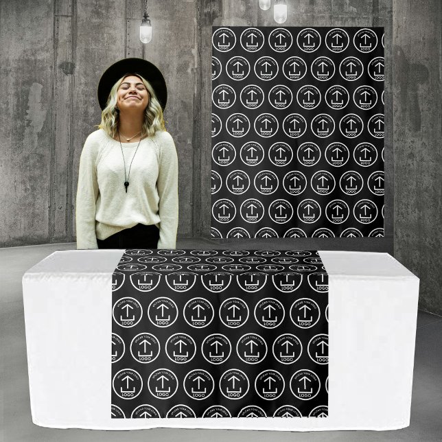 Pop Up Shop Table Runner Banner Logo Schwarzes Mus Wandteppich (Pop Up Shop Table Runner Banner Logo Black Pattern Tapestry)