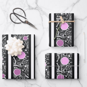 Pop von Pink auf Black Paisley Geschenkpapier Set