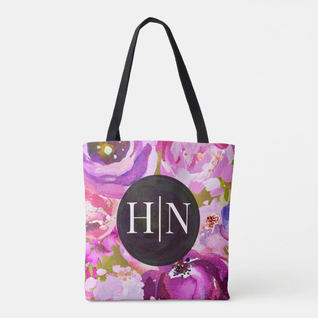Pop von rosa und Lila floralen Tasche (Rückseite)