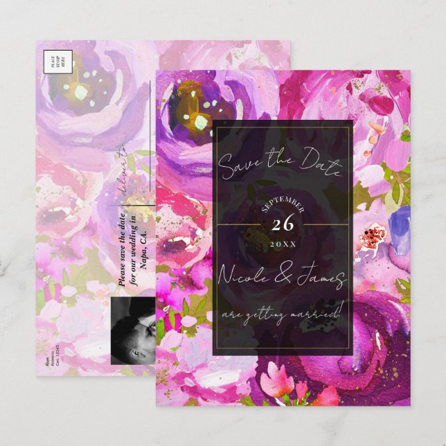 Pop von rosa und Lila lebendiges Blumengestein Sav Ankündigungspostkarte (Vorne/Hinten)