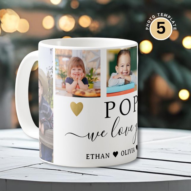 POP We Love You Grandkids 5 Photo Collage   Kaffeetasse (Von Creator hochgeladen)
