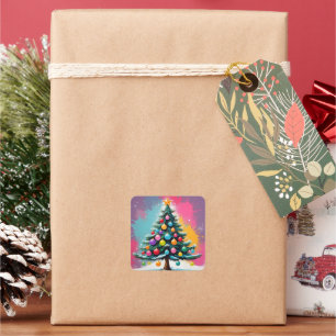 Pop Weihnachten mit Farbschatten Quadratischer Aufkleber