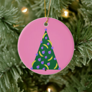 Pop Weihnachtsbaum mit Äpfeln & Bananen Rosa Keramik Ornament