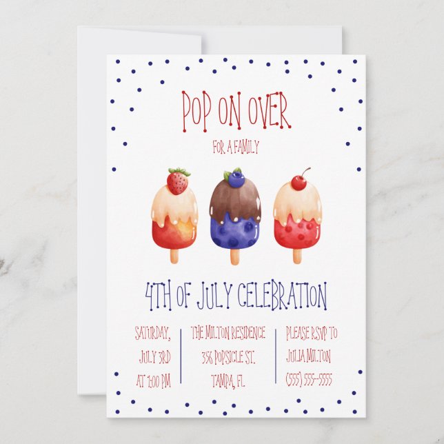 Pop weiter! Popsicle Themed Amerikanische Unabhäng Einladung (Vorderseite)