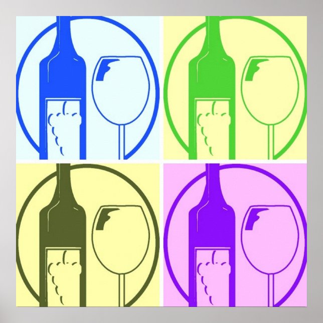 Pop Wine Bottle und Glass Art Poster (Vorne)