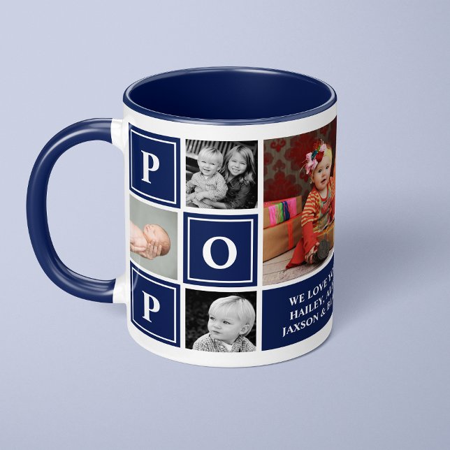 Pop Wir Liebe Sie Navy Blue Custom Foto Collage Tasse (Von Creator hochgeladen)