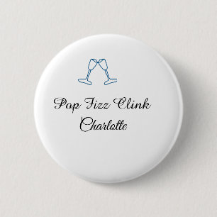 Pop zischt klirrt blaue Champagnerflasche neues Ja Button