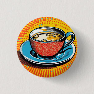 Popart-Abzeichen, Pin, Knopf. Tasse Tee Popart Button