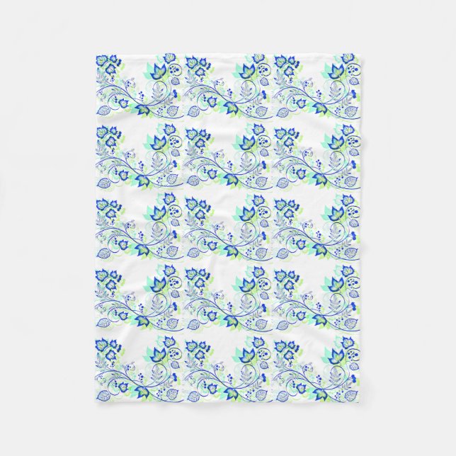 PopArt Blue-Blätter Fleecedecke (Vorderseite)