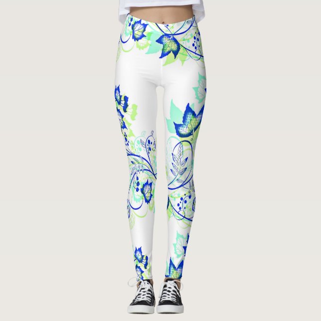 PopArt Blue-Blätter Leggings (Vorderseite)