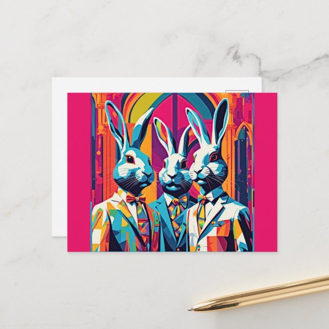 PopArt Oaster Bunnies Postkarte (Vorderseite/Rückseite Beispiel)
