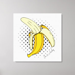 Popart Peeling Bananenfrucht auf Halftone Dots Leinwanddruck