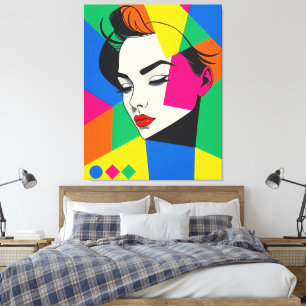Popart-Porträt einer Frau geometrische Formen Leinwanddruck