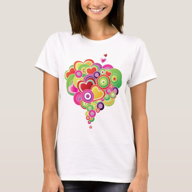 PopArt rosa und grüne Herzen T-Shirt (Vorderseite)