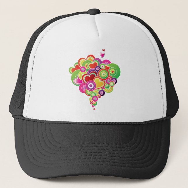 PopArt rosa und grüne Herzen Truckerkappe (Vorderseite)