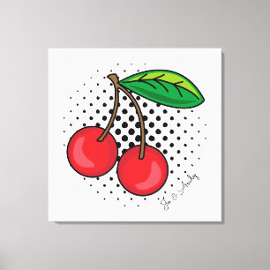 Popart Rote Kirschen auf Halbtonpunkte Leinwanddru Leinwanddruck