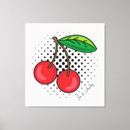 Popart Rote Kirschen auf Halftone Dots Canvas Prin Leinwanddruck