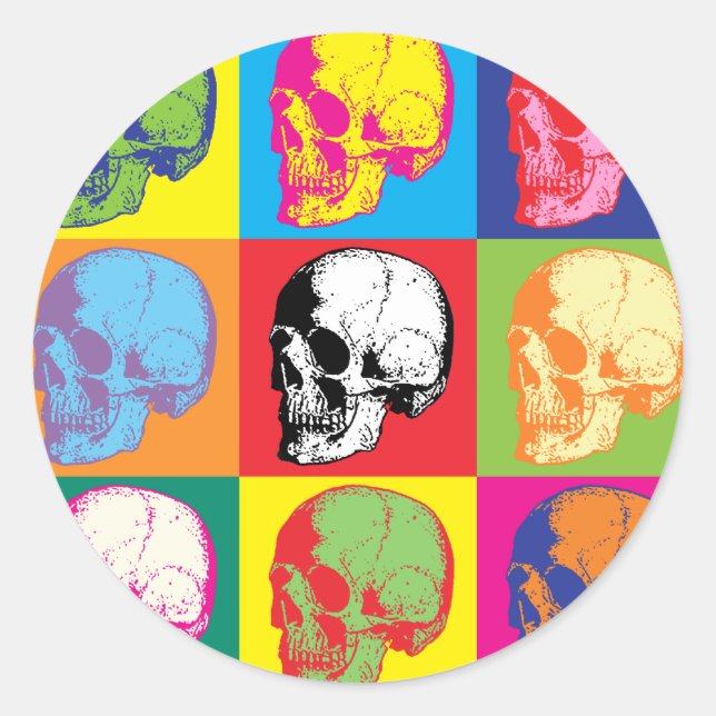 Popart skulls runder aufkleber (Vorderseite)