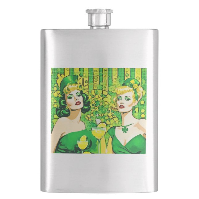 PopArt St Paddy's Button-up Girls Flachmann (Vorderseite)