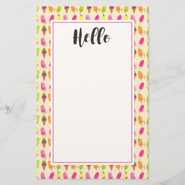 Popcles and Ice Creme Colorful Summer Pattern Briefpapier (Vorderseite)