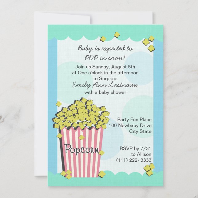 Popcorn Babydusche Einladung (Vorderseite)
