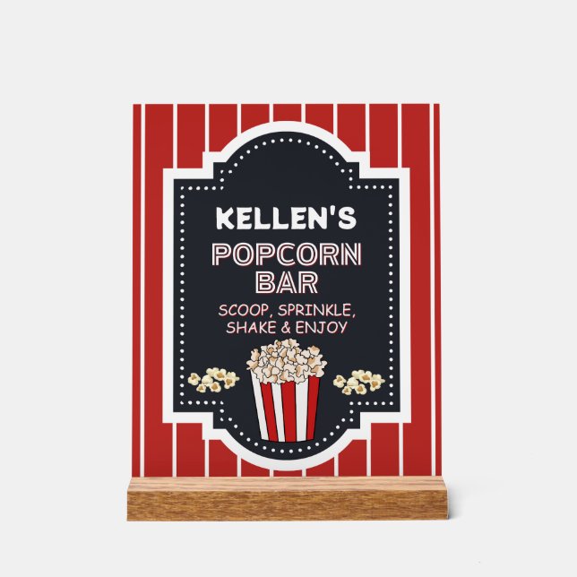 Popcorn-Bar - Acryltabellenzeichen für Party Acrylschild (Vorderseite)
