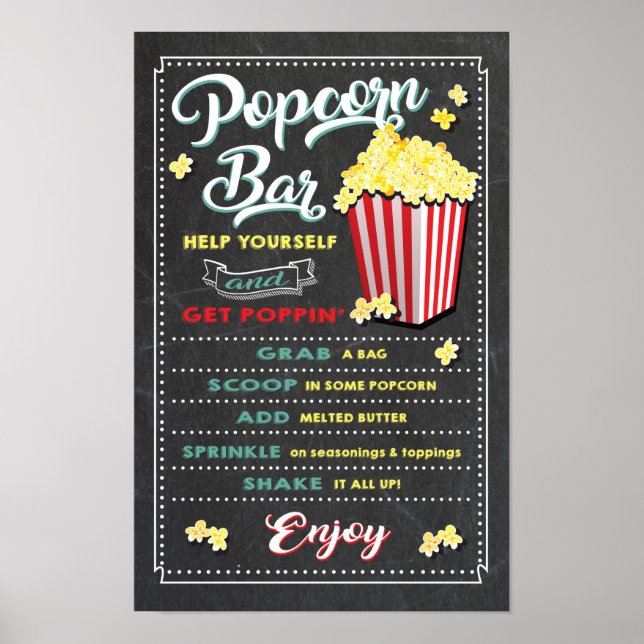 Popcorn-Bar-Menü Party-Schild Poster (Vorne)