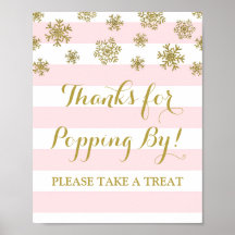 Popcorn-Bar-Schild Rosa Streifen Goldene Schneeflo
