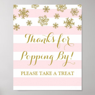 Popcorn-Bar-Schild Rosa Streifen Goldene Schneeflo Poster