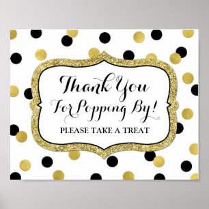 Popcorn-Bar-Schild Weiß Schwarz Gold Konfetti Poster