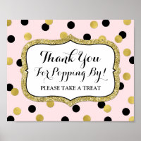 Popcorn Bar Sign Pink Black Gold Confetti