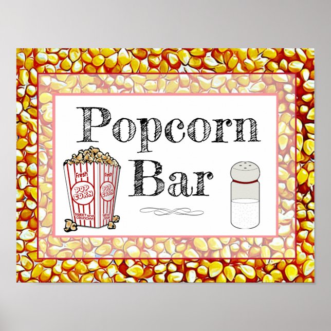 Popcorn Bar Wedding oder Baby Shower Sign Poster (Vorne)