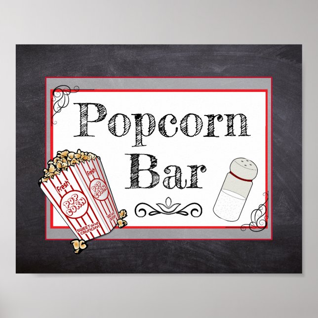 Popcorn Bar Wedding oder Baby Shower Sign Poster (Vorne)