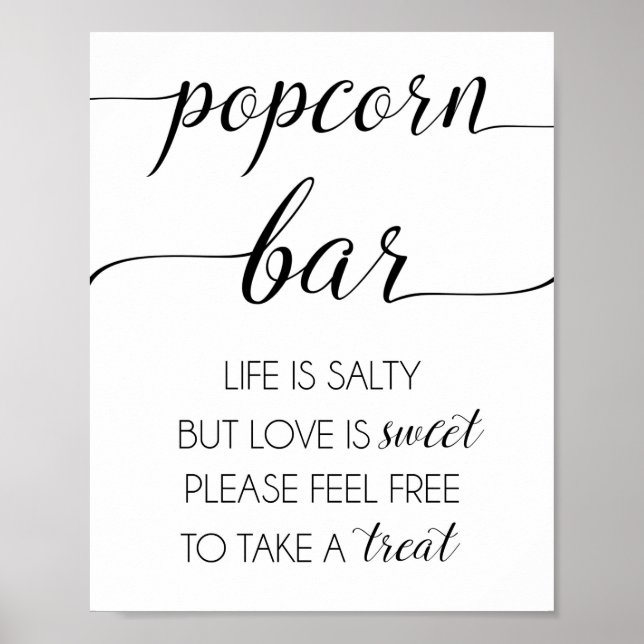 Popcorn Bar Wedding oder Party Sign Poster (Vorne)