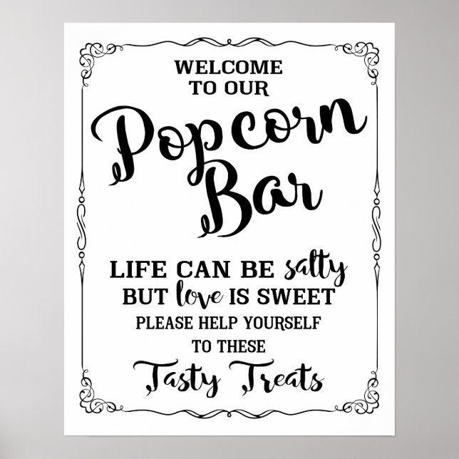 Popcorn Bar wedding sign elegante Tafel Poster (Vorne)