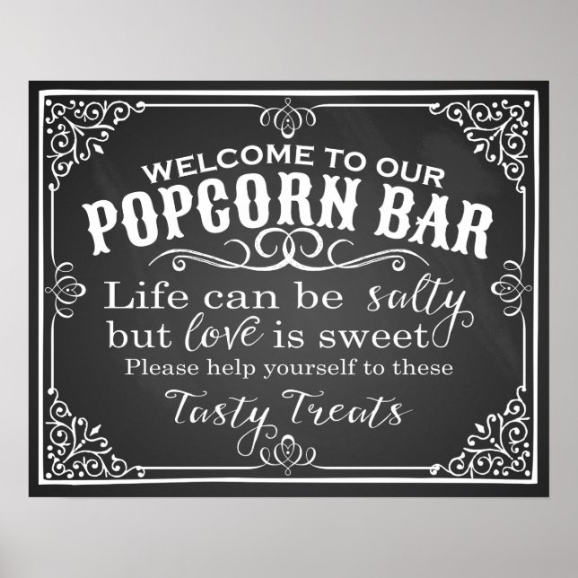 Popcorn Bar wedding sign elegante Tafel Poster (Vorne)