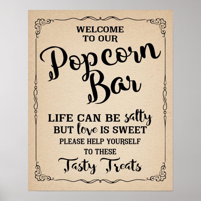 Popcorn Bar wedung oder Party-Zeichen Poster (Vorne)